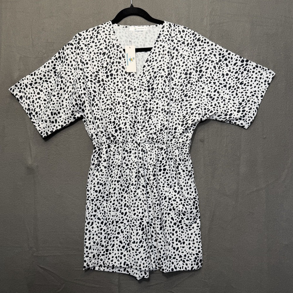 NWT M Beachsissi White with black polka dots romper Swim Beach